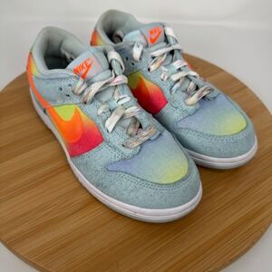 Nike Dunk Low Girld Shoes Rainbow Gradient Swoosh Blue Green‎ Size 2.5Y